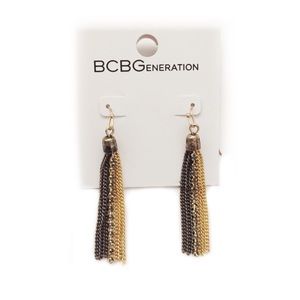 BCBGENERATION EARRINGS FRINGE CHAIN TASSEL GEM